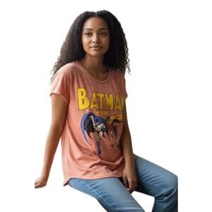 Vintage Batman Robin Pajama Shirt Womens Sz S Pink Lounge Sleepwear Thigh length